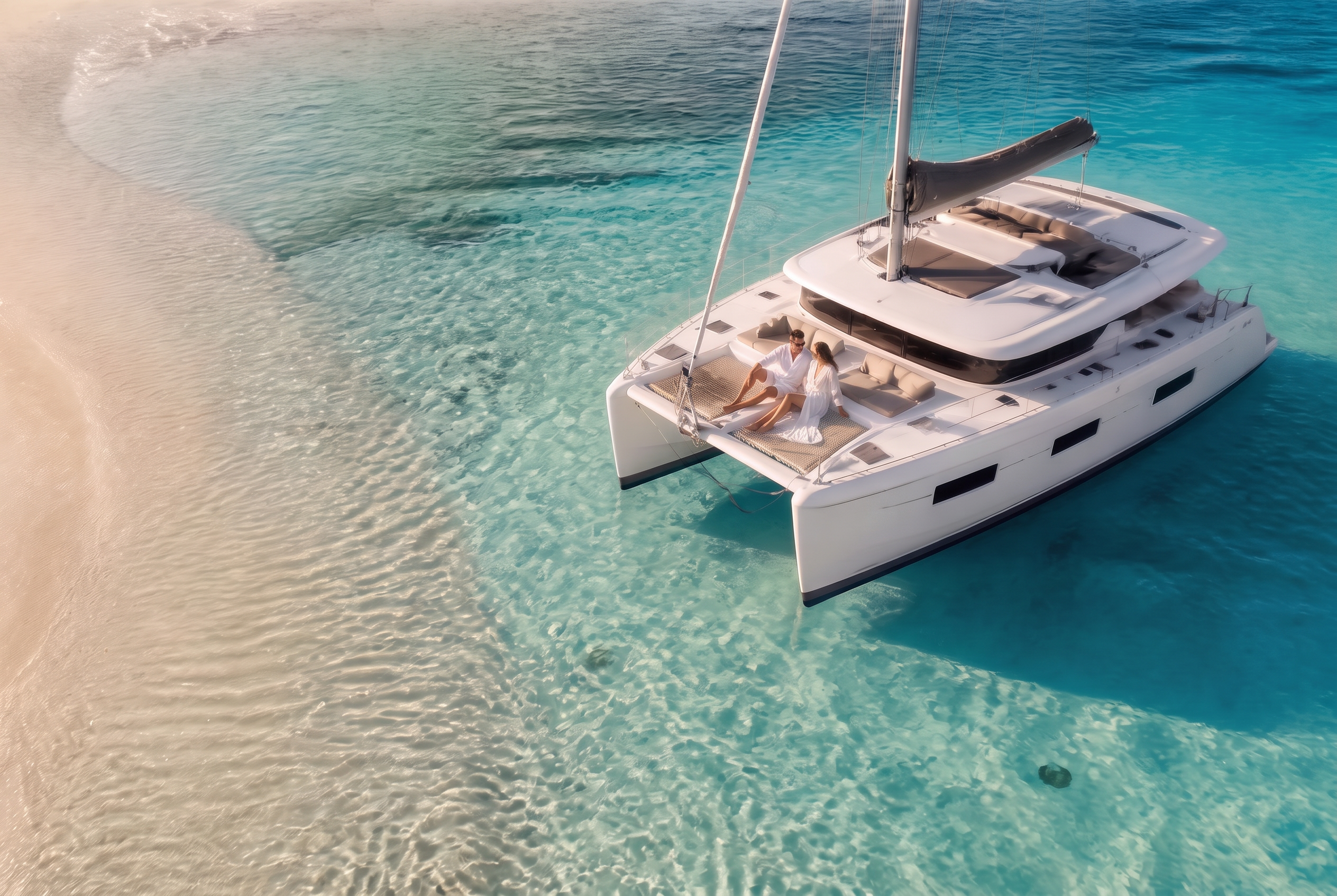 Luxury catamaran on turquoise Caribbean water